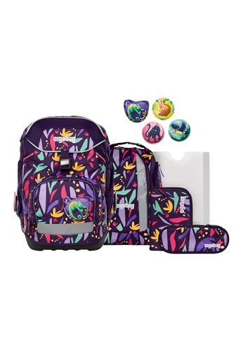 ergobag pack Set, ergonomischer Schulrucksack 6-teilig für 1. Klasse, höhenverstellbar, mit integrierter Heftebox und individuellen Kletties, standfest und reflektierend, ideal für Mädchen und Jungen