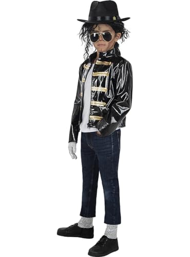 Funidelia Michael Jackson Militär Jacke für Jungen, Kostümzubehör in Schwarz, Größe 7-9 Jahre, ideal für Karneval und Halloween