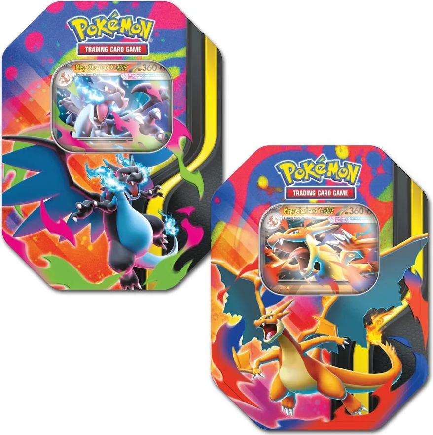 AMIGO Pokémon Mega Charizard EX Tin 2026, Sammelkarten-Set mit 4 Booster-Packs und folien-Promo-Karte (Mega Glurak X/Y ex)