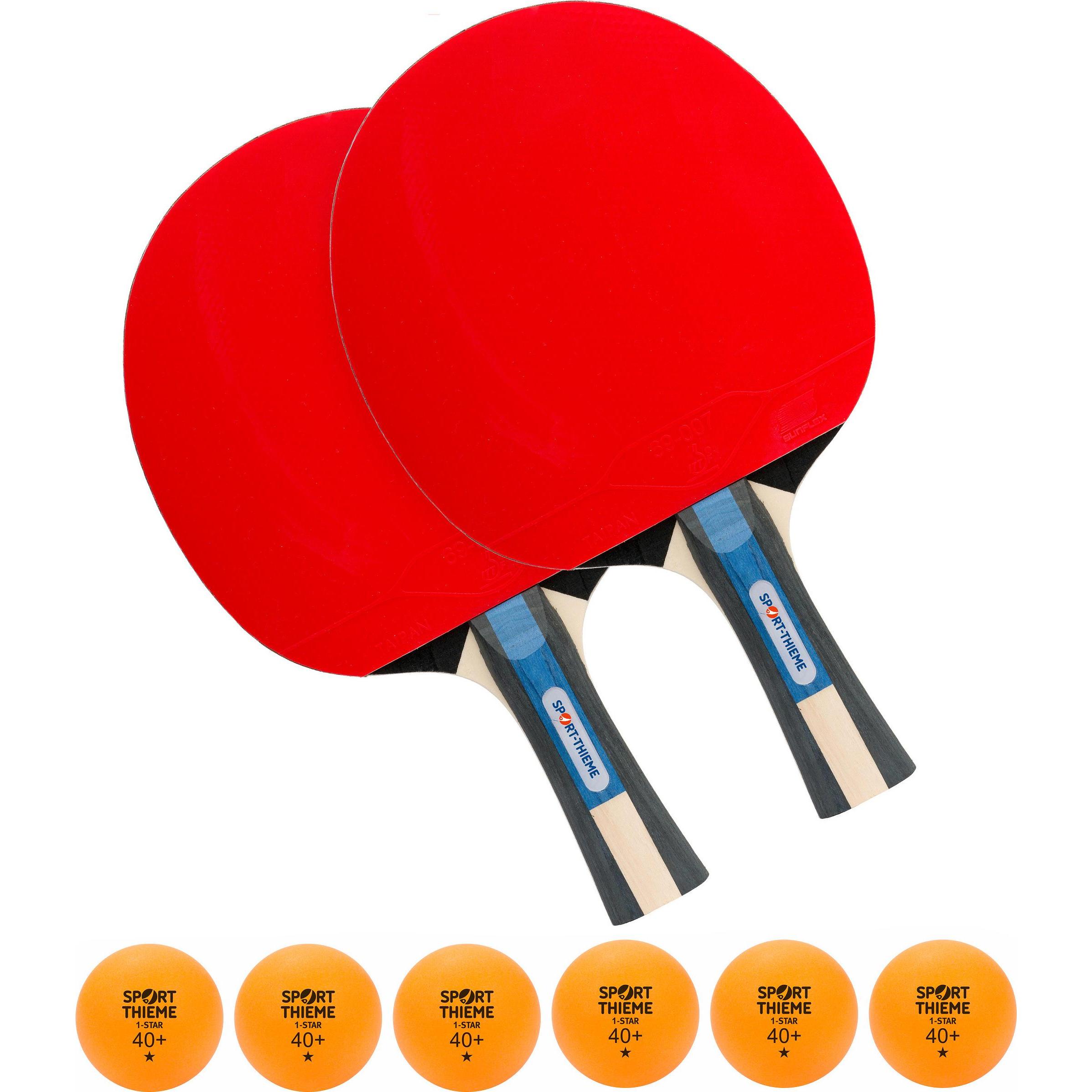 Sport-Thieme Tischtennisschläger-Set Champion, 2 Schläger und 6 Bälle inklusive, konkaver Griff, ideal für Techniktraining