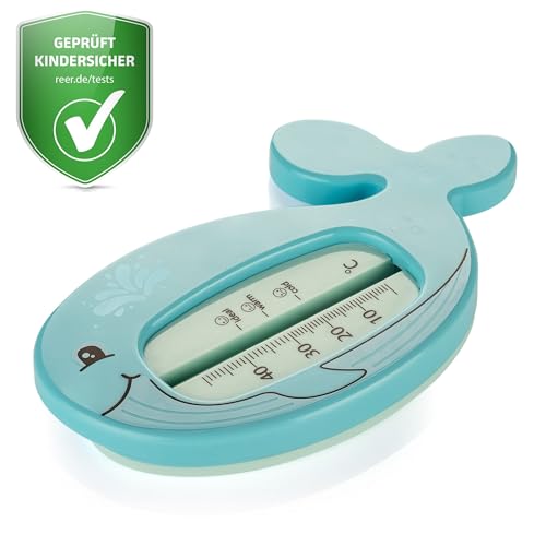 Reer Badethermometer MyHappyBath Wal, Temperaturmessgerät mit Hygienefunktion, blau
