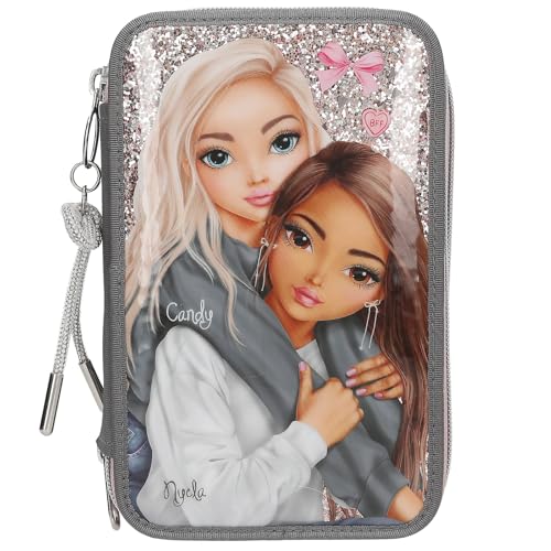 Depesche TOPModel 3-Fach Federtasche MY BFF, rosa-grau, inkl. 54 Stifte und Zubehör