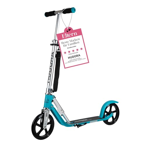 Hudora BigWheel® 205 Tretroller, höhenverstellbar & zusammenklappbar, für Kinder & Erwachsene bis 100kg, stabiler Aluminium-Roller mit Ständer und Sicherheitsfeatures