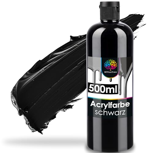 OfficeTree Acrylfarbe Schwarz 500ml, Ungiftige Wasserbasis Acrylfarbe für Malerei, Schnell trocknend und leicht zu mischen