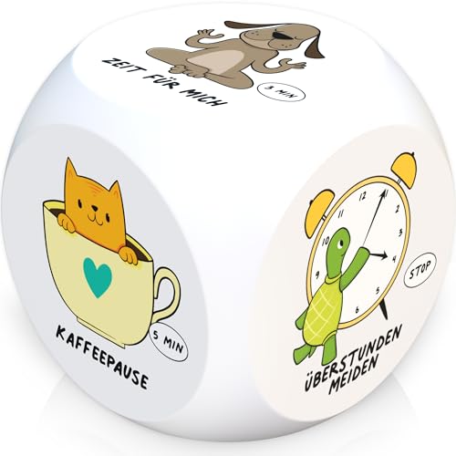 GLÜCKSGUT® Anti-Stress-Würfel, lustiges Spielzeug mit 6 humorvollen Motiven, inklusive Geschenkbox und Anleitung für Stressabbau im Büro