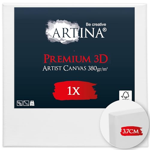 Artina 3D Leinwand 25x25cm, Bespannt auf FSC® Keilrahmen, 3-fach weiß vorgrundiert, 100% Baumwolle, 380 g/m², verzugsfrei
