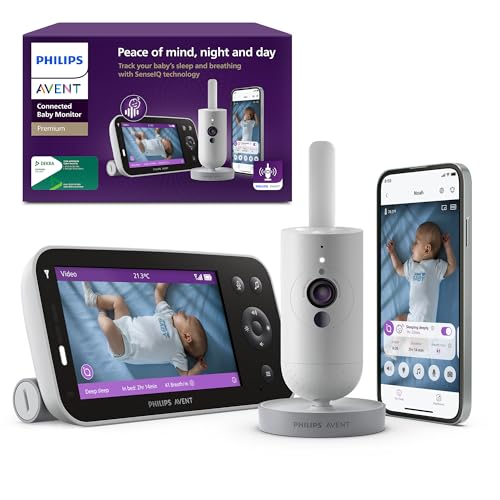 Philips AVENT SCD973/26 Premium Connected Videophone, Babyphone mit Schlaf- und Atmungs-Tracking, KI-Schrei-Interpretation, DEKRA zertifiziert, 5-Zoll-HD-Bildschirm
