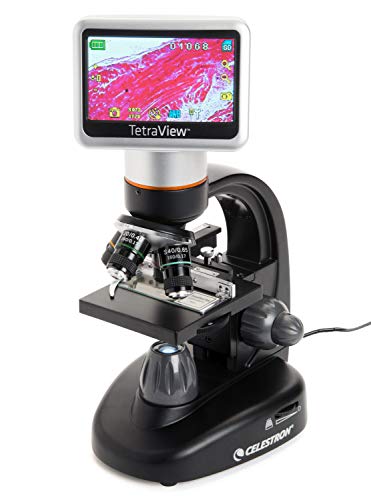 Celestron TetraView digitales Mikroskop mit 5 MP Kamera, 40-400x Vergrößerung, 4,3 Zoll Touchscreen, durchlicht LEDs, um 180° drehbarer Kopf
