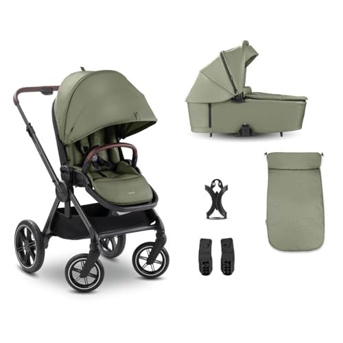 Hauck Kombi-Kinderwagen Comfort N Care Set, 2 in 1 mit Babywanne, Sportsitz, Beindecke und Getränkehalter, Olive, inkl. Gratis Mobilitätsgarantie