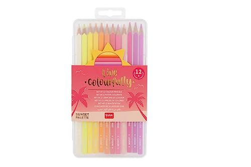 Legami - Set mit 12 Buntstiften, weiche und widerstandsfähige Mine, ausgezeichnete Temperierbarkeit, inklusive Etui, 0,6 x 15,2 cm, Sunset Palette