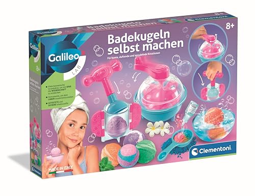 Clementoni Galileo Lab Badekugeln selbst machen, DIY Experimentierset zur Herstellung bunter, duftender Badebomben für Kinder ab 8 Jahren, inklusive Mixer und Formen