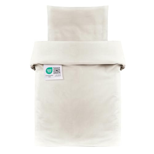 MAKIAN Baby Bettwäsche Set, 2-teilige Kinderbettwäsche aus 100% Baumwolle, 80x80 cm / 35x40 cm, Beige, passend für Babybett, Stubenwagen und Kinderwagen