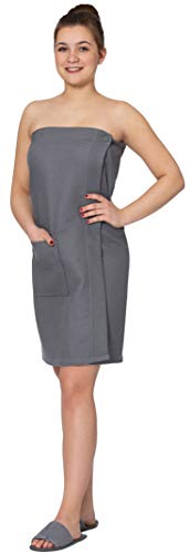 Zollner Bademantel, Anthrazit, Einheitsgröße, Oeko-Tex® Standard 100, mit Gummizug und anpassbaren Knöpfen, für Frauen