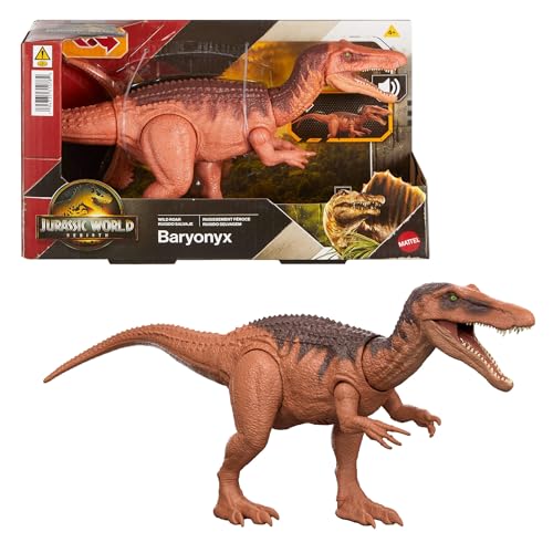 Mattel® Jurassic World, Rebirth Wild Roar Baryonyx, Actionfigur mit beweglichem Schwanz und Geräuschfunktion, ca. 33 cm lang