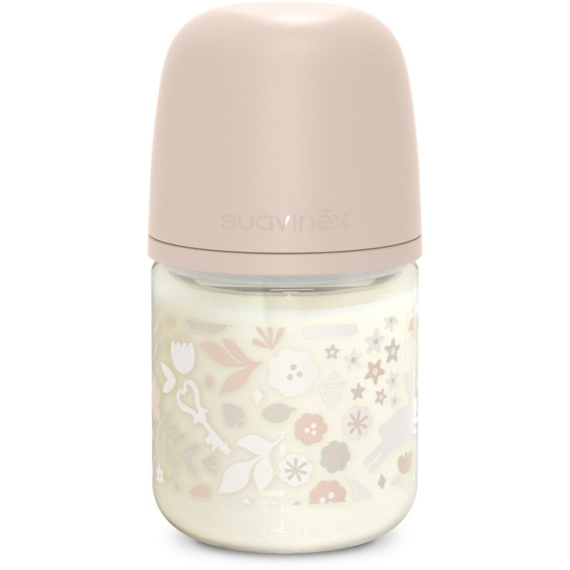 Suavinex Wonderland SX Pro Physiological Anti-Colic Glas Babyflasche S Slow Flow, 120 ml, Liberty Pink, reduziert Koliken und fördert stillähnliche Saugetechniken