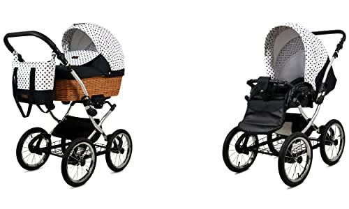 Babylux BabyLux ALU 2in1 Kinderwagen für Kleinkinder – Black Dots Silver Frame, Multifunktionaler Kinderwagen mit elegantem Design und Sicherheitsfunktionen