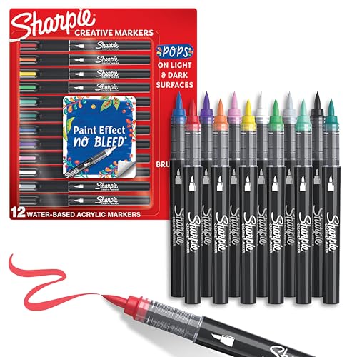 Sharpie Creative Marker Acryl-Farbstifte, 12er Set wasserbasierte Farbmarker mit Pinselspitze für kreative Projekte, gemischte Farben