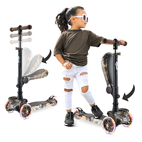 Hurtle 3-Rad-Roller für Kinder, verstellbarer Tretroller mit rutschfester Plattform und blinkenden Radlichtern, für Jungen/Mädchen im Alter von 2-12 Jahren