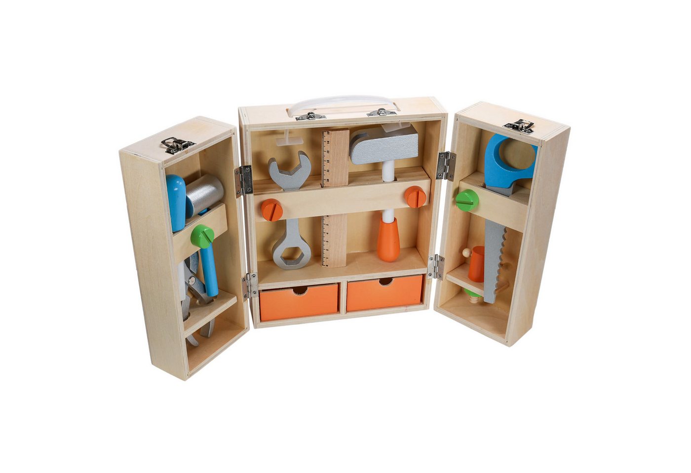 Vedes Spielwerkzeugkoffer Holz Werkzeugkoffer mit Werkzeug für Kinder ab 3 Jahren SpielMaus, (21-tlg), Fördert Geschicklichkeit, Motorik, Konzentration
