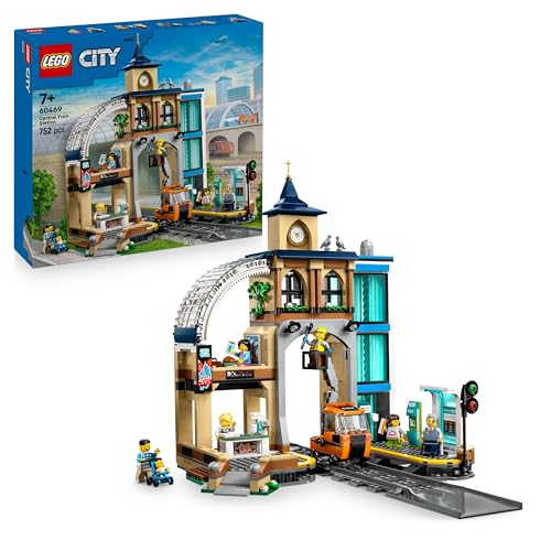 LEGO City 60469 Hauptbahnhof Bausatz, 752 Teile mit Uhrenturm, Café, Aufzug und 6 Mini-Figuren, Mehrfarbig