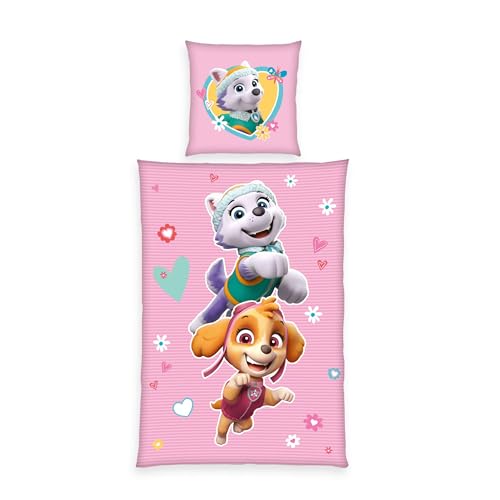 Herding Bettwäsche-Set Paw Patrol Glow in the Dark, 100% Baumwolle/Renforcé, Kopfkissenbezug 80 x 80 cm, Bettbezug 135 x 200 cm, Mehrfarbig, mit Markenreißverschluss