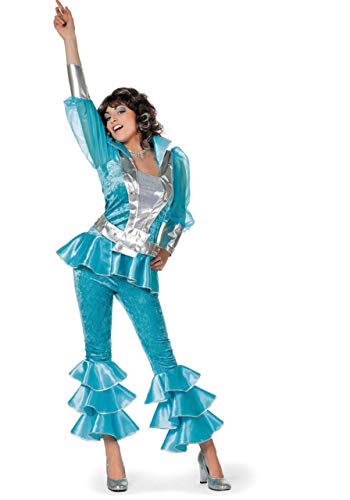 Wilbers Dancing Queen Mia Kostüm, blau, 70er Jahre Disco Outfit mit Oberteil, Hose und Gürtel, Größe 38