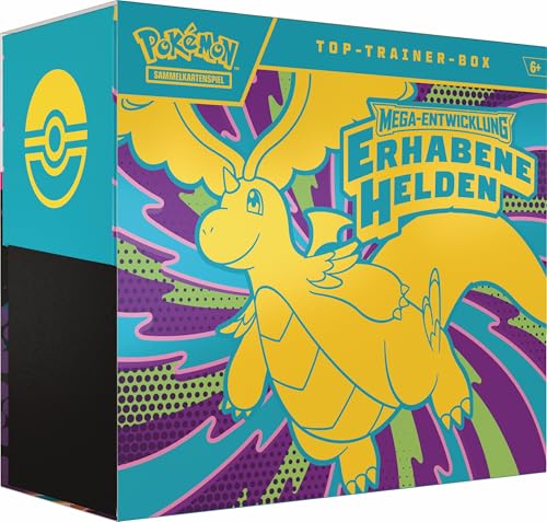 Pokémon Top-Trainer-Box Mega-Entwicklung – Erhabene Helden, 1 Promokarte, 9 Boosterpacks, Premium-Zubehör