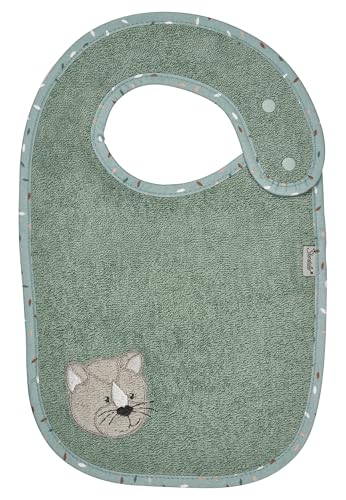 Sterntaler Lätzchen Katze Lilly, saugfähiges Baby Lätzchen aus Baumwolle mit Druckknopfverschluss, steingrün