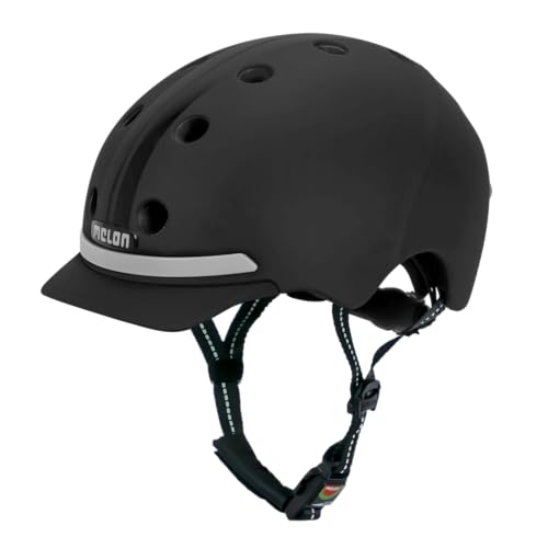 Melon Fahrradhelm E-Series »Black Ice« für Damen & Herren | Cityhelm mit Front- und Rücklicht, Fidlock Magnetverschluss, Belüftungslöcher, individuelle Anpassung und integriertem Visier | schwarz