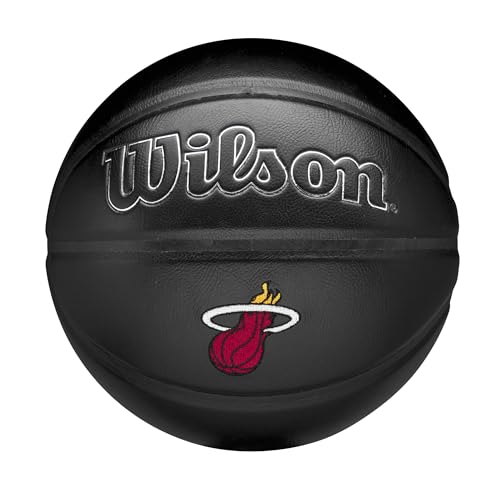 Wilson NBA Team Premiere Basketball, Schwarz, Miami Heat Design, Größe 7, Kunstleder mit Dual Depth Technologie