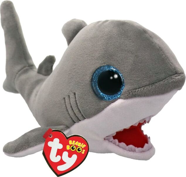 Ty 37376 Finnegan Shark, Beanie Boos Plüschtier, 15 cm, grau