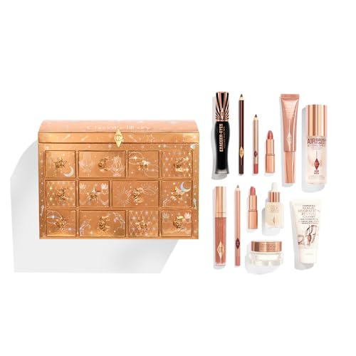 CHARLOTTE TILBURY Adventskalender 2025, MAKE-UP & PFLEGE Set mit 10 Spezialprodukten, inklusive Lippenstift, Setting Spray und Magic Cream Mini