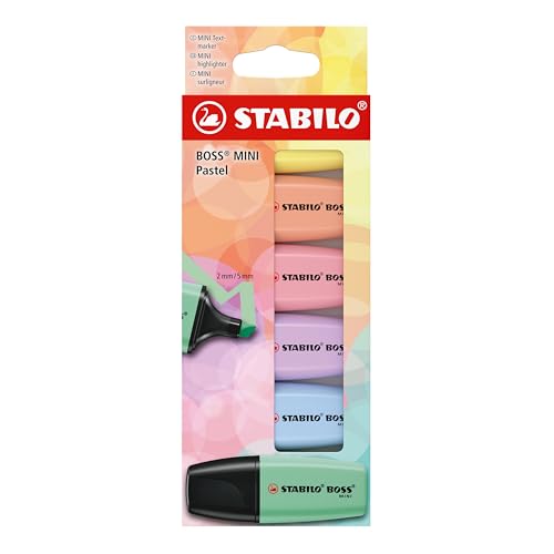 STABILO BOSS MINI Pastellove Textmarker, farbsortiert, 6 Pastellfarben, ergonomische Griffzone, Keilspitze 2-5 mm