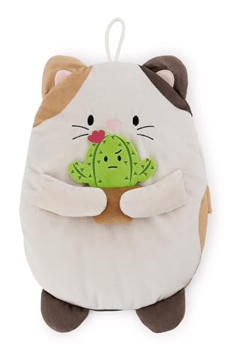 Nici mymochi Katze Angy mit Kaktus, 300 ml Wärmflasche 2in1 - Kuscheltier aus recyceltem Material, 30 cm