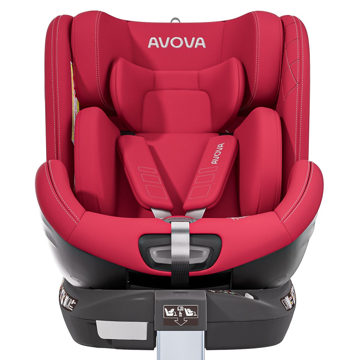 Avova Swan-Fix i-Size Reboarder-Kindersitz, ab Geburt bis 7 Jahre (40 cm - 125 cm), inkl. Isofix-Basis, 360°-Drehfunktion, Maple Red