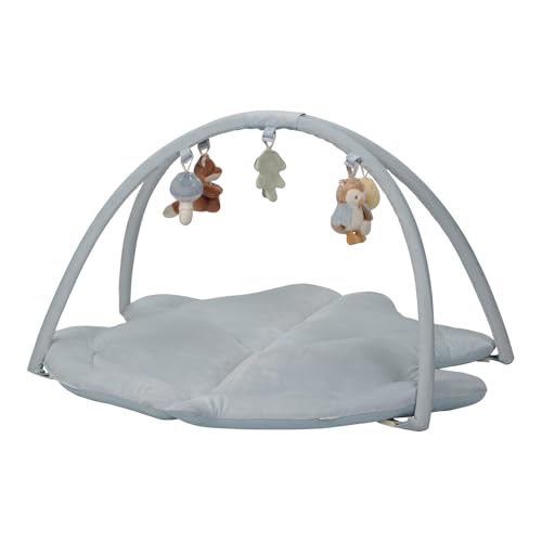 Little Dutch 8917 Activity Krabbeldecke mit Spielbogen - Forest Friends blau, fördert die Hand-Augen-Koordination ab der Geburt