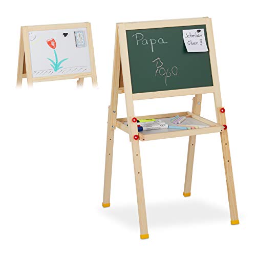 relaxdays Standtafel Kinder mit Whiteboard, höhenverstellbar, beidseitig nutzbar, natur/weiß/grün