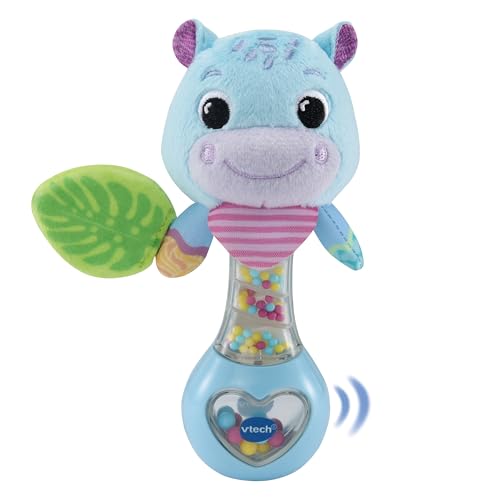Vtech® Greifspielzeug Babys Hippo-Rassel, Plüschige Rassel mit bunten Farben und Taktilen Oberflächen