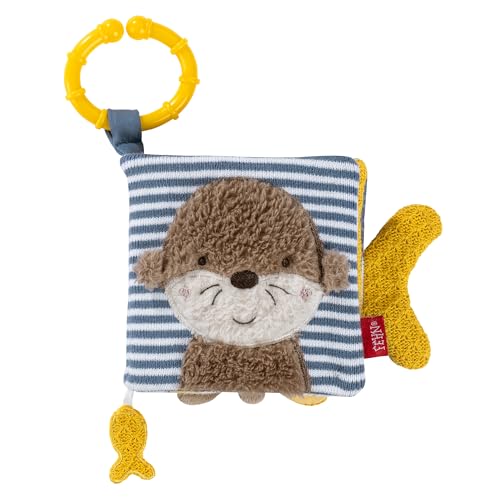 Fehn Greifspielzeug Otter Theo, Fühlbuch mit Quietsche, Spiegel und Greifring für Babys und Kleinkinder ab 0 Monaten