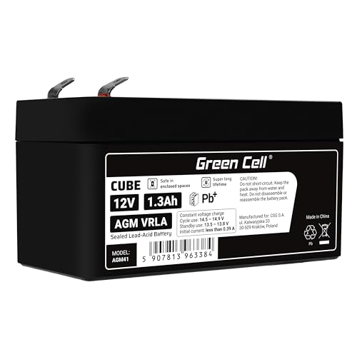 Green Cell® AGM 12V 1,3Ah Vlies Akku, wartungsfreie Blei Batterie für Elektro Spielzeug, Alarm & Notstromversorgung