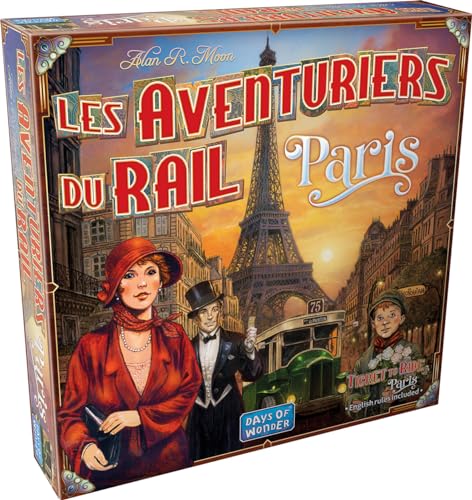 Asmodee Les AVENTURIERS du Rail Paris Verrückte Jahre, Gesellschaftsspiel für 2-4 Spieler, ab 8 Jahren, kompakte Version für Reisen, 10-15 Minuten Spielzeit, inklusive 60 Pariser Vintage-Busse