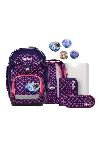 ergobag Pack Set Schulranzen 6-teilig, ergonomisch, höhenverstellbar, mit reflektierenden Elementen und individueller Gestaltungsmöglichkeiten für 1. Klasse Grundschule