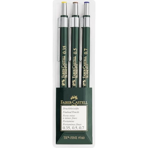 FABER-CASTELL Druckbleistifte grün HB, Set mit 0,35 + 0,5 + 0,7 mm, bruchfeste Mine und integriertem Radierer