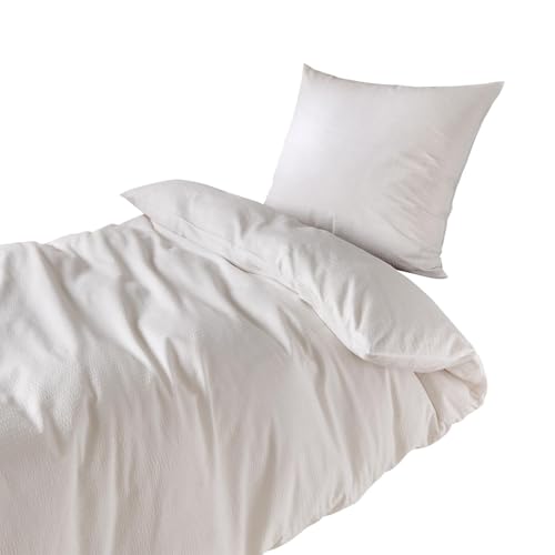 Traumschlaf Seersucker Bettwäsche Uni Weiss, Sommerbettwäsche aus gekräuselter Baumwolle, pflegeleicht und bügelfrei