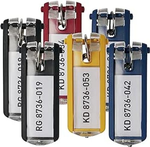 DURABLE Schlüsselanhänger KEY CLIP, 6er Set mit Beschriftungsschild, farbig sortiert (blau, gelb, rot, schwarz)