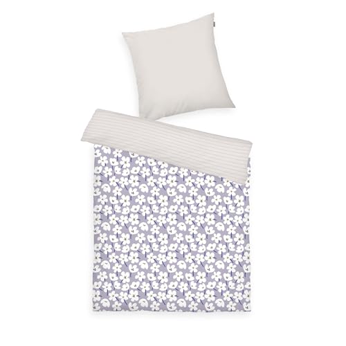 TOM TAILOR Renforcé-Bettwäsche FRESH FLOWERS, 80x80 + 155x220 cm, 100% Baumwolle, Wendemotiv, Lila, Weiß (Soft Lilac & Off White)