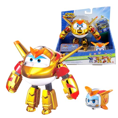 Super Wings EU770441 Transforming Golden Boy & Pet, Spiel-Figur 12 cm mit 4,3 cm Haustier, goldfarben, für Kinder ab 3 Jahren