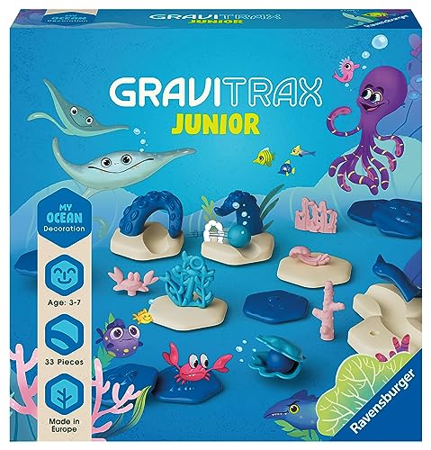 Ravensburger GraviTrax Junior Extension Ocean - Erweiterbare Kugelbahn für Kinder, Murmelbahn überwiegend aus nachwachsenden Rohstoffen mit Lernspielzeug und Konstruktionsspielzeug ab 3 Jahren - Preisvergleich