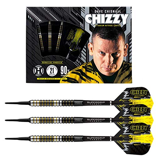 Harrows Soft Dave Chisnall Darts, 90% Tungsten Darts mit schwarzer Titannitridbeschichtung und Gelbgold-Akzenten, 20 Gramm