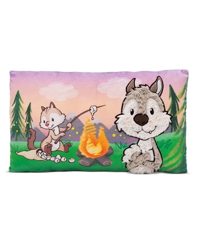NICI Kuschelkissen Wolf Winny & Streifenhörnchen Jojo, rechteckig, 43x25 cm, mehrfarbig, nachhaltig aus recyceltem Material